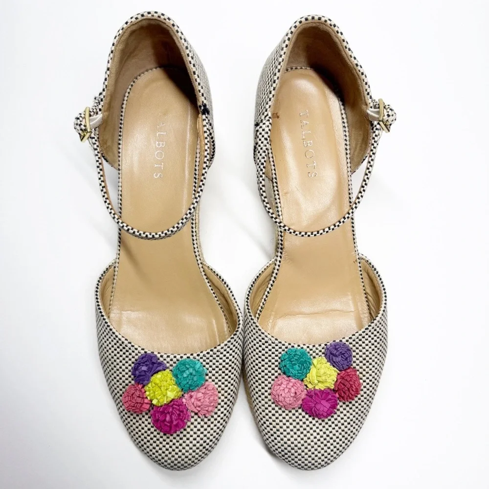 Talbots Lyndsay D’Orsay Pom Two Tone Cotton Espadrille Wedges
